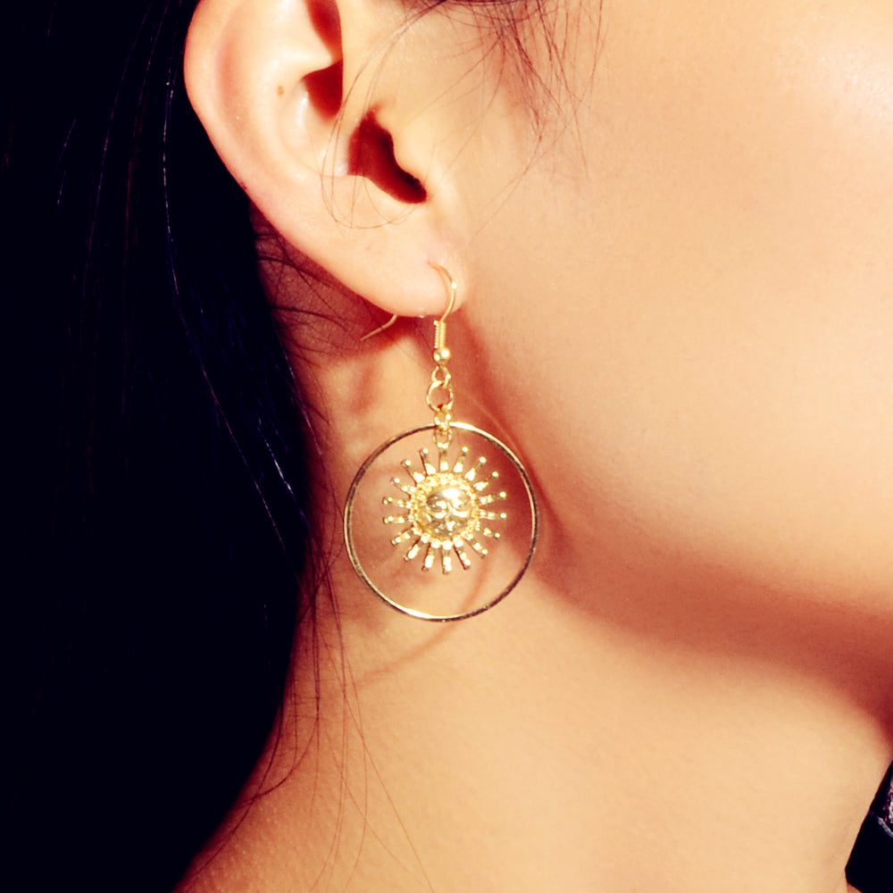 Gold Circle Sun Drop Earrings Stunning Women Teen Accessories Party Gift Jewelry-4