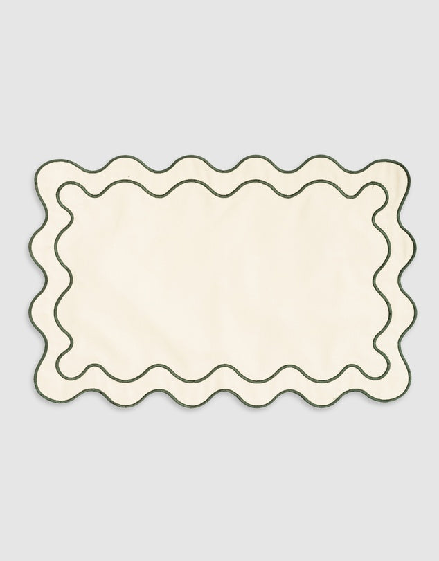 Linen Table Placemet Set with Embroidered Scalloped Edges-1