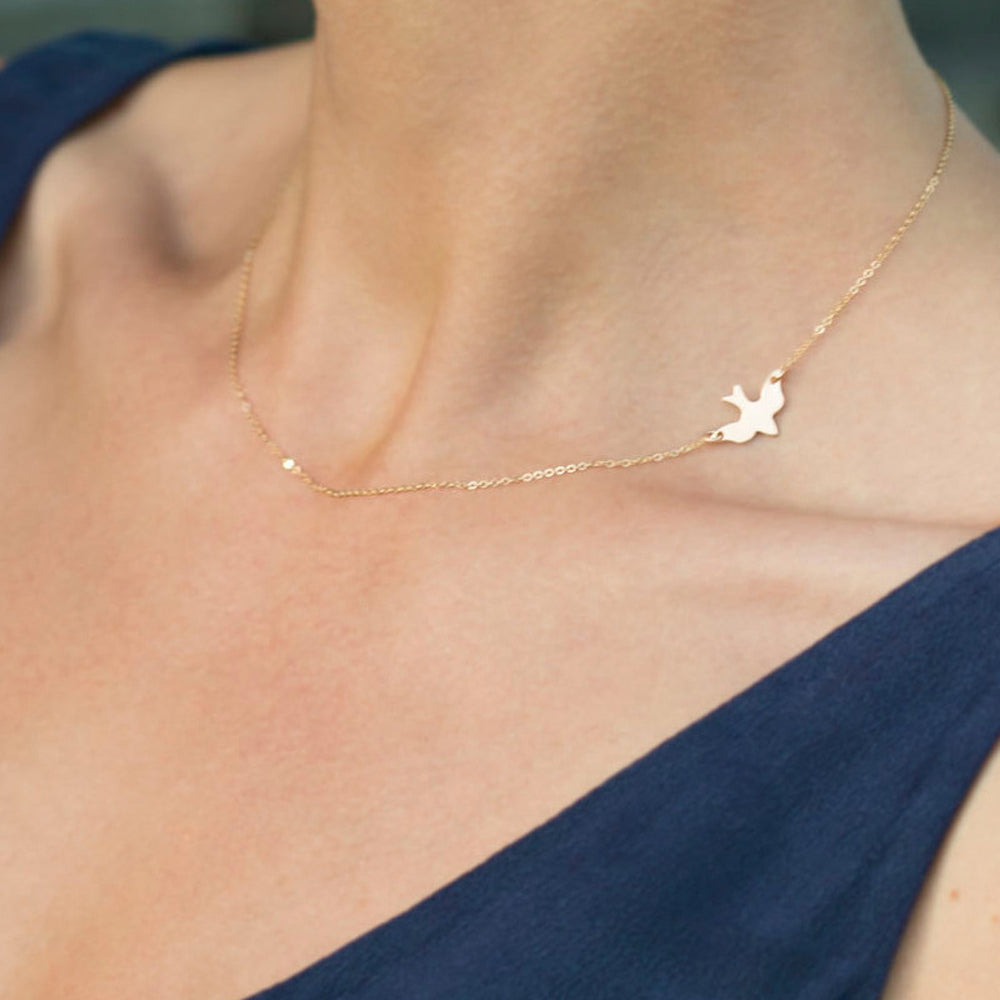 Minimalist Jewellery Gold Silver Pigeon Chain Necklace Bird Collar Girl Gift-0