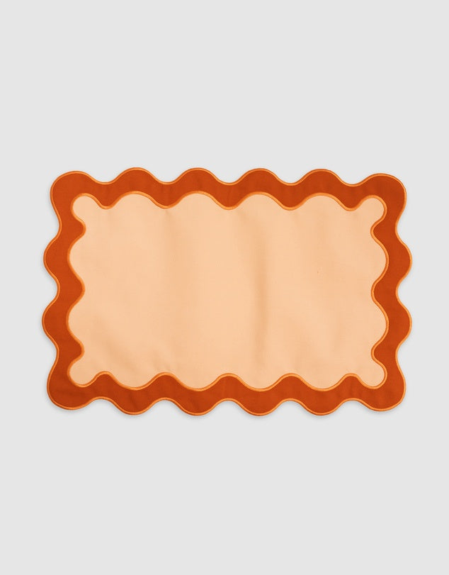 Linen Table Placemet Set with Embroidered Scalloped Edges