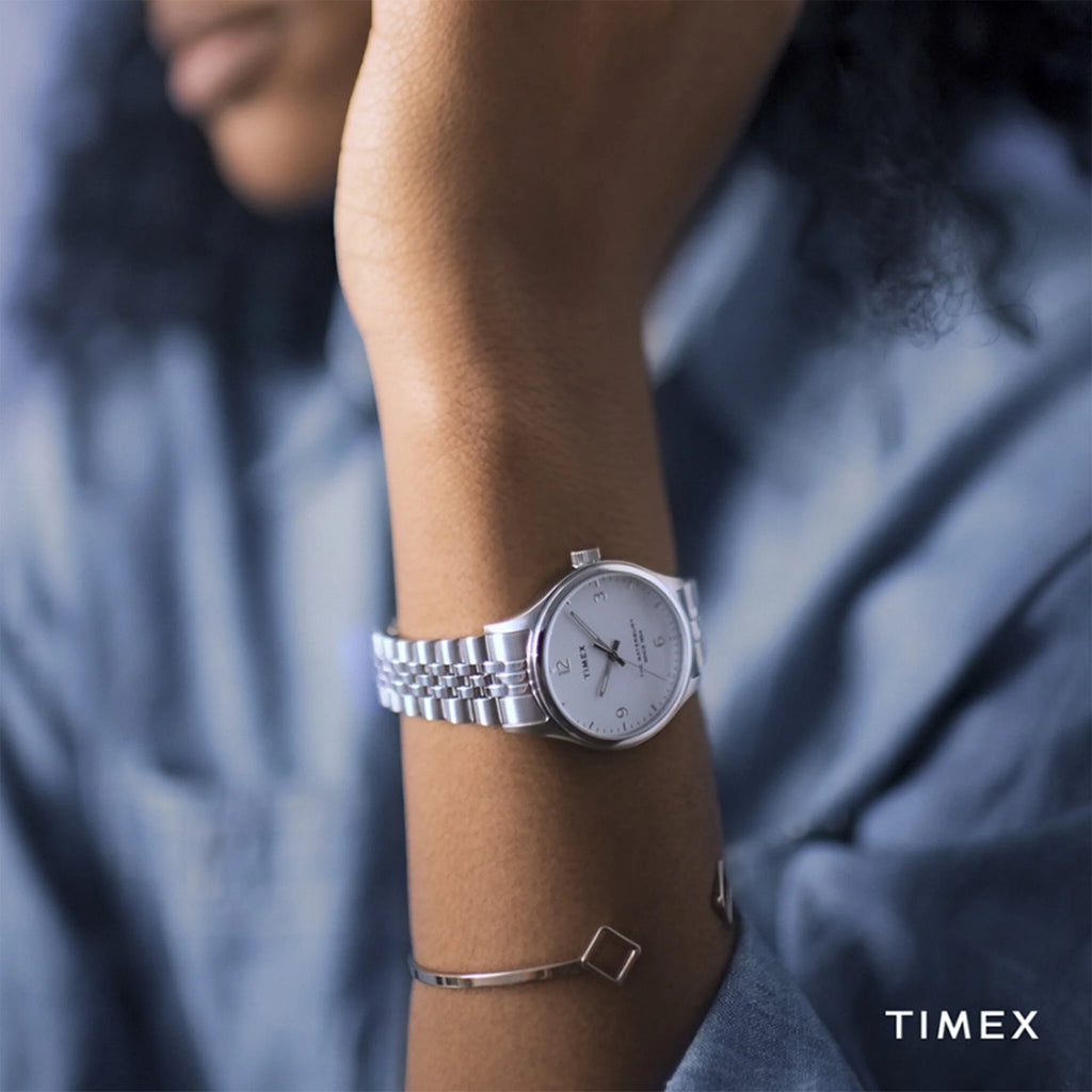 Timex Women's Silver Stainless Steel Watch, White Dial | Tw2r69400