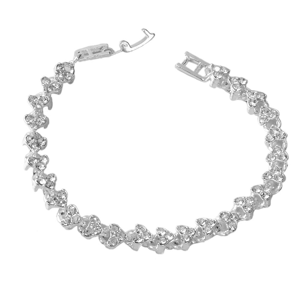 Feelontop Heart Jewellery Silver Chain Cubic Zirconia Tennis Collection Bracelet-4