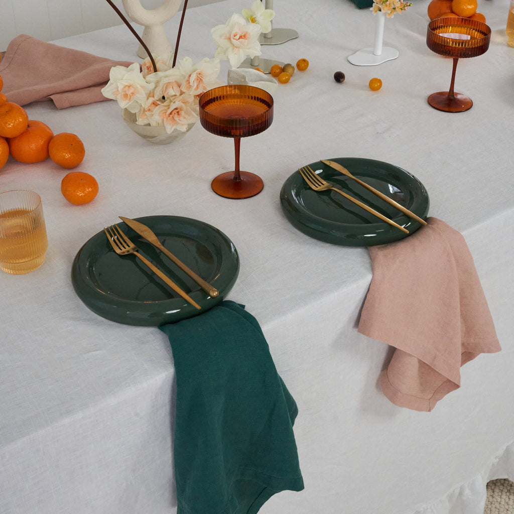 100% Linen Napkin Set Peach & Green-0