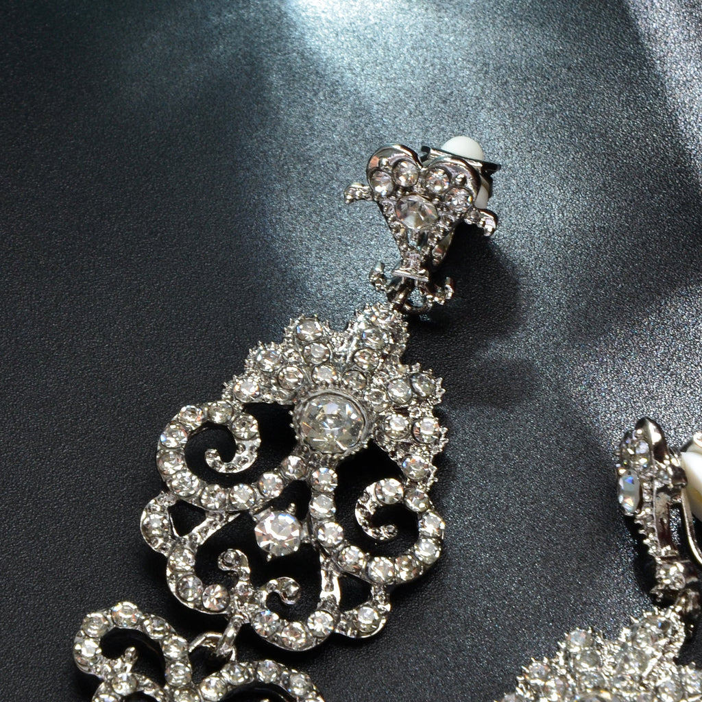 Luxury Rhinestones Silver Hollow Carving Pendant Earrings Banquet Wedding Jewellery-1