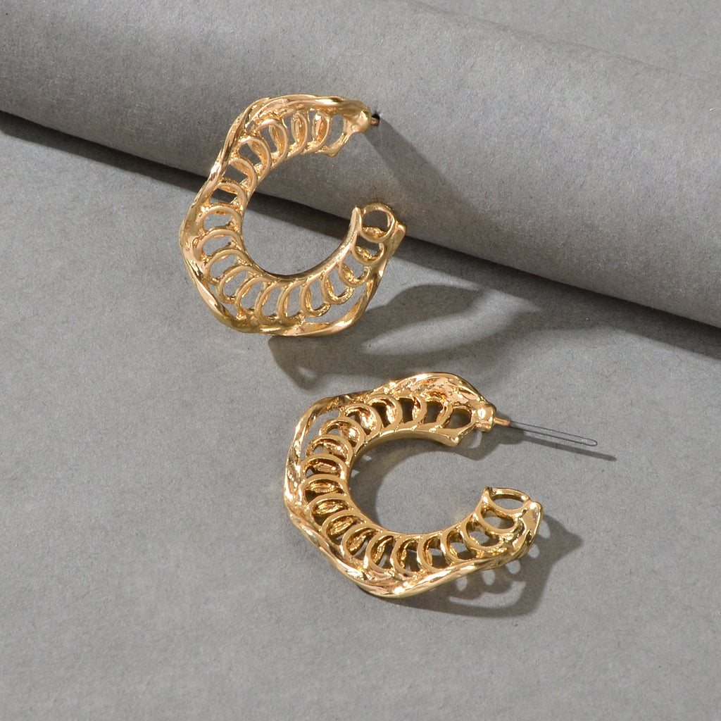 Classic Gold Plated Circle Open Half Hoop Huggie Chunky Wrap Cuffs Stud Earrings-2