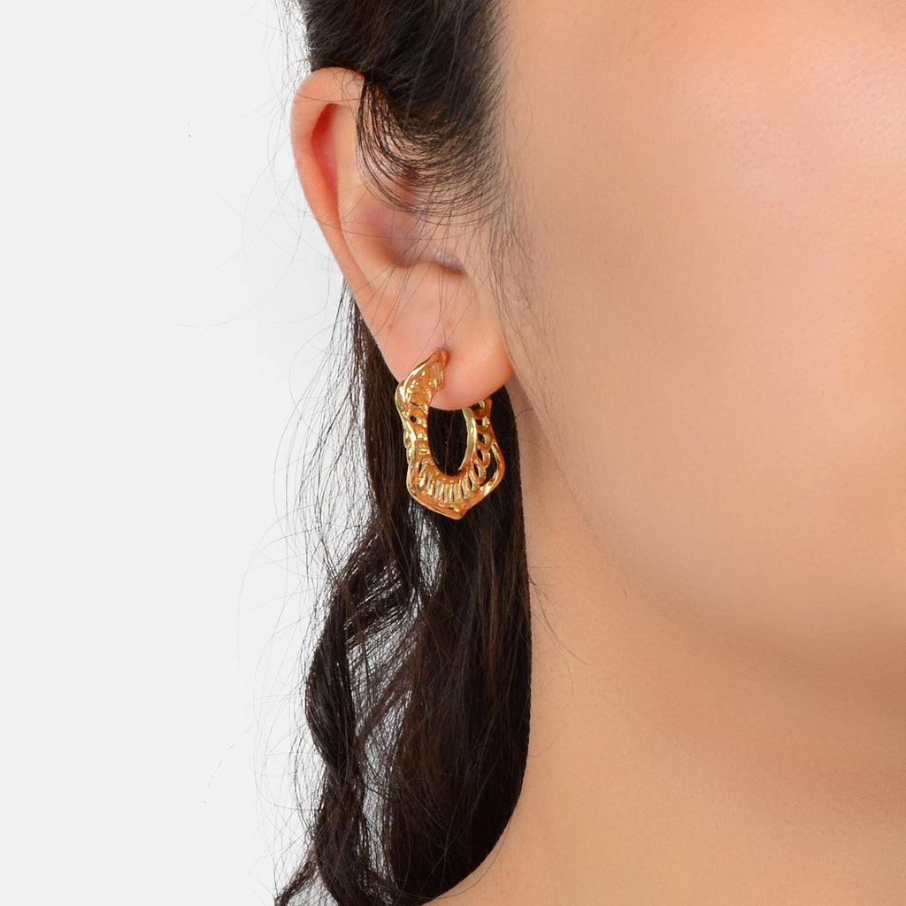 Classic Gold Plated Circle Open Half Hoop Huggie Chunky Wrap Cuffs Stud Earrings-4
