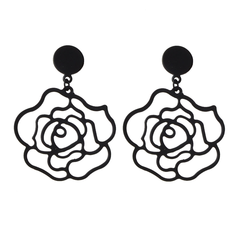 Designer Jewellery Black Hollow out Big Flower Chunky Dangle Party Earrings Gift-1