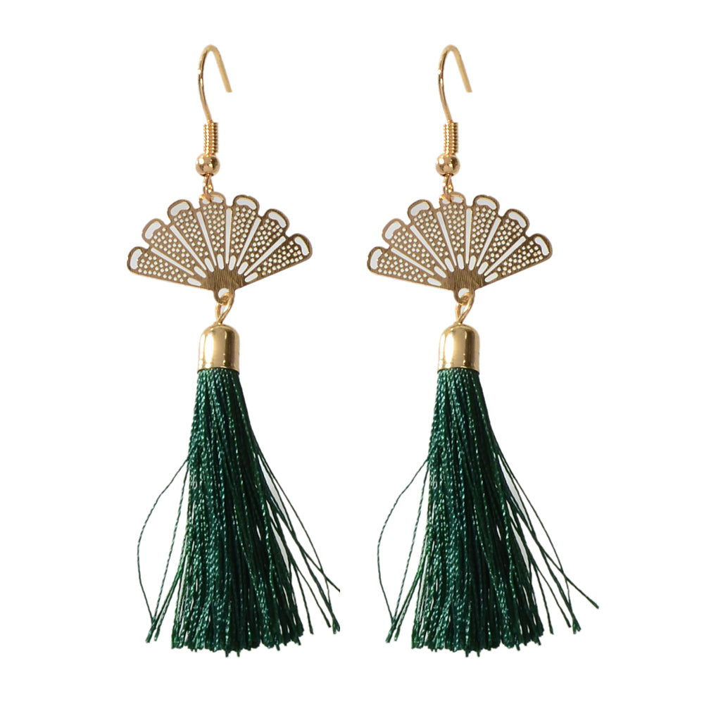 Ethnic Traditional Gold Sector Tassel Dangle Pendant Earrings American Jewellery-3