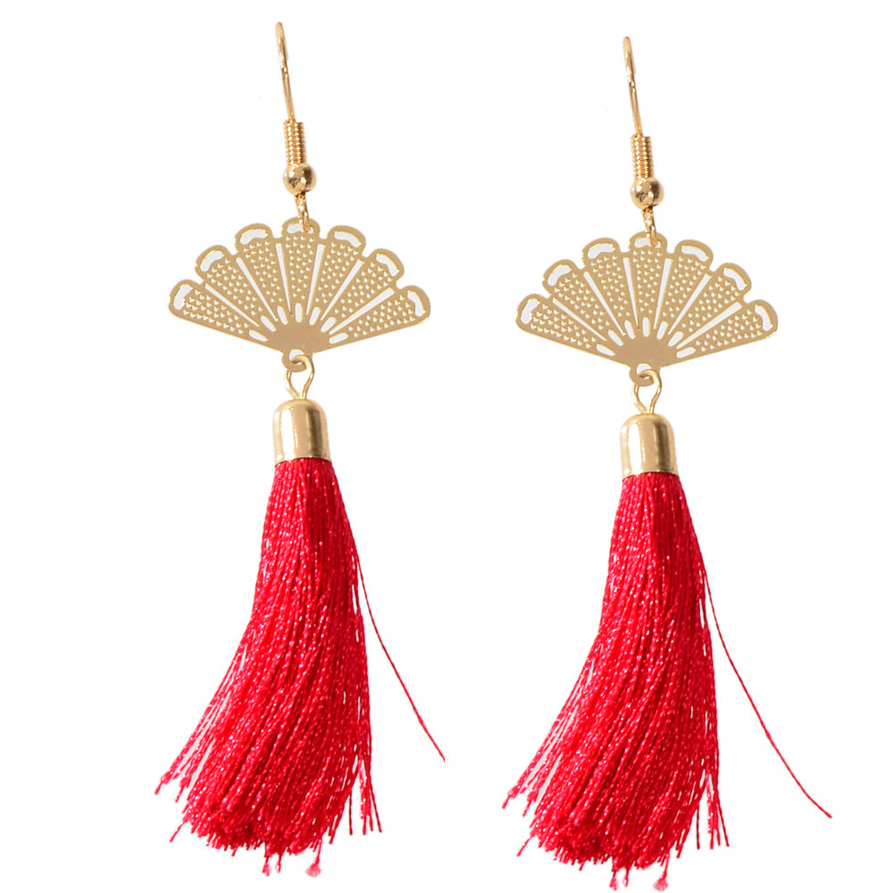 Ethnic Traditional Gold Sector Tassel Dangle Pendant Earrings American Jewellery-5