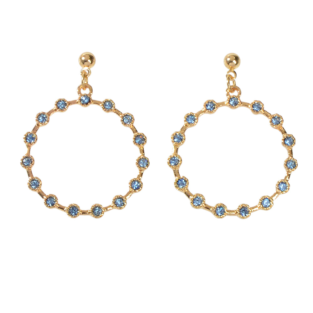 Fashion Ladies Jewelry Blue Rhinestone Gold Circle Dangle Party Bridal Earrings-4