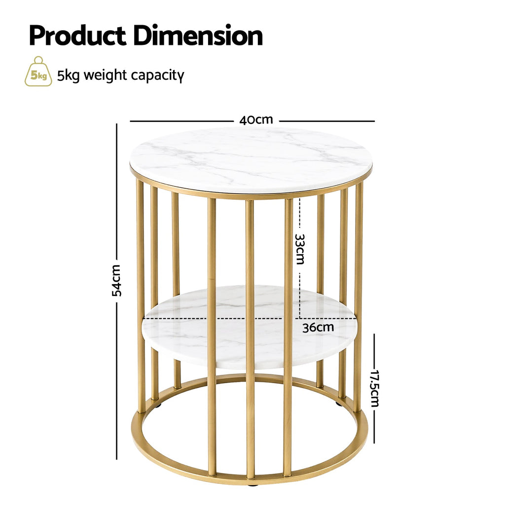 Artiss Coffee Table 2-Tier Round Marble