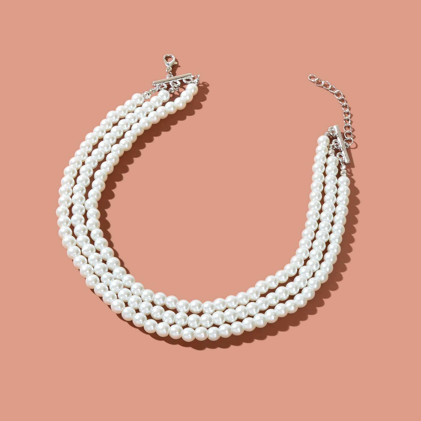 Elegant Wedding Jewellery Imitation Pearl Layered Beads Collar Necklace-3