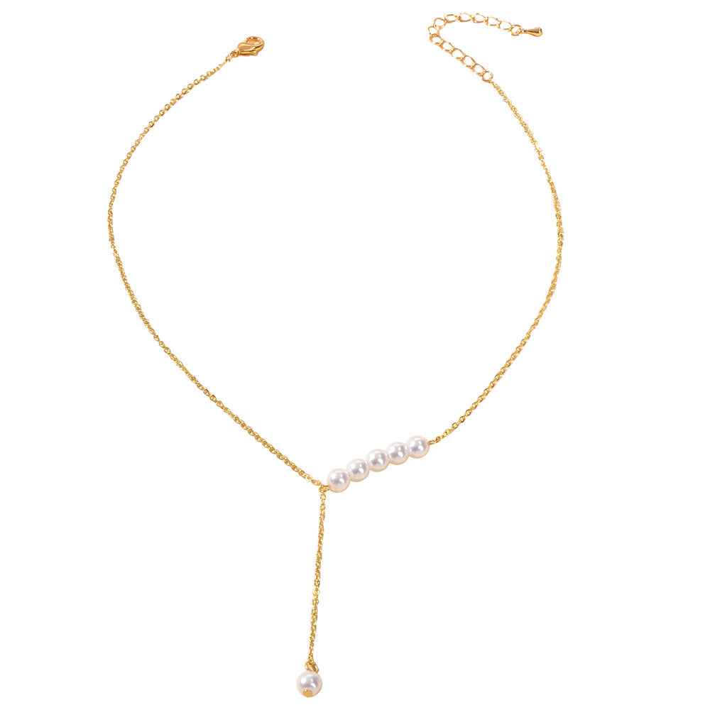 Luxurious jewellery Pearl Gold Silver Chain Y Shape Pendant Necklace Accessories-3