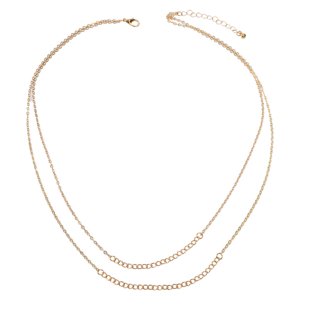 Double layer Gold Silver Chain Necklace Minimalist Women Teens Girls Accessories-4