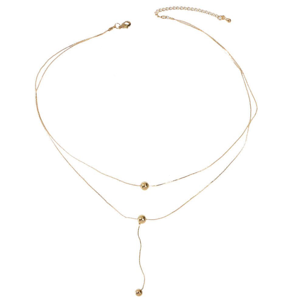 Perfect Jewellery Gold Double layer Chain Necklace Beads Charm Y Lariat Necklace-4