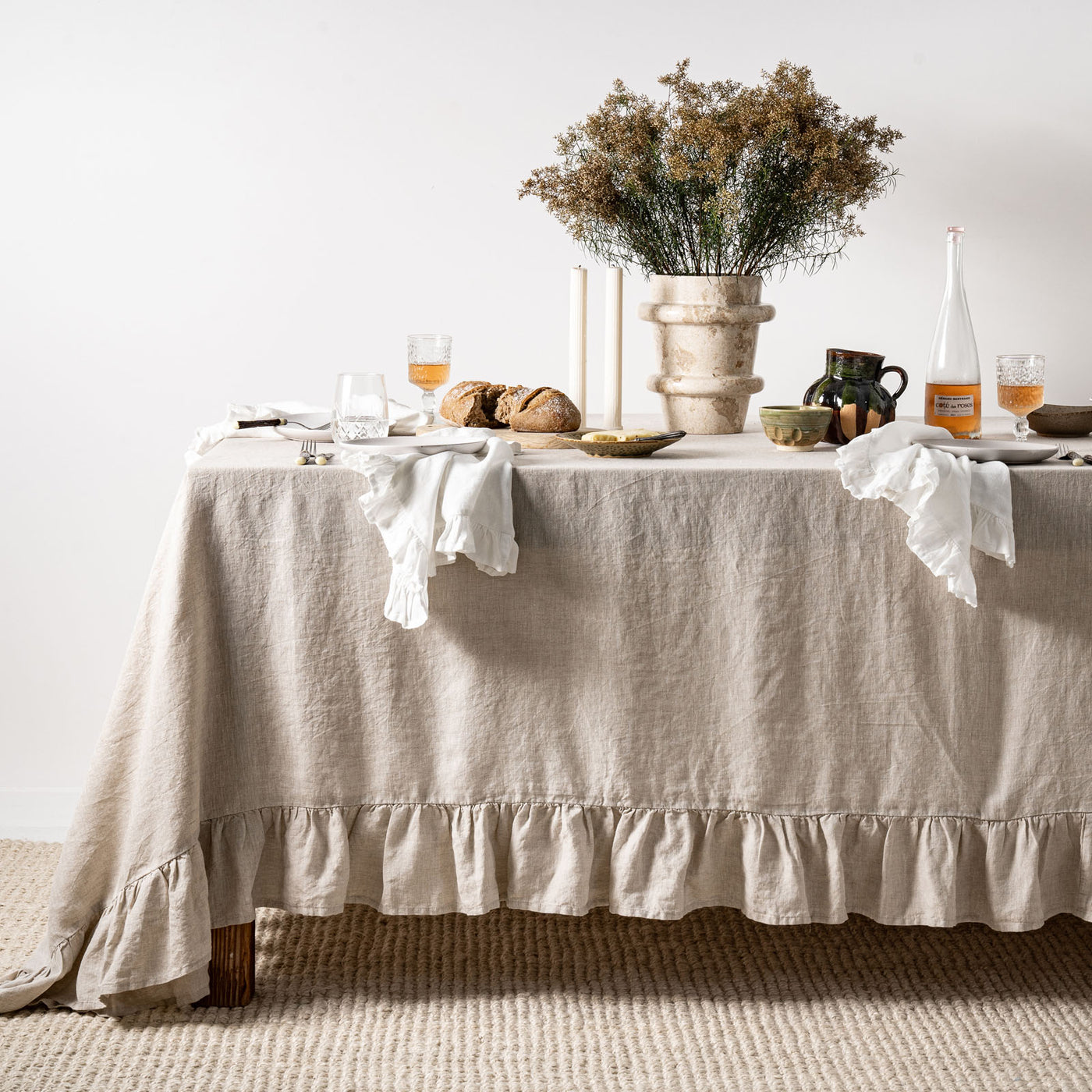 Beige Table Cloth with Ruffles-0
