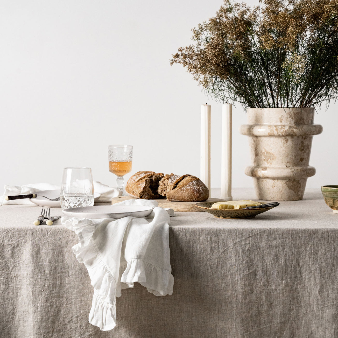 Beige Table Cloth with Ruffles-2