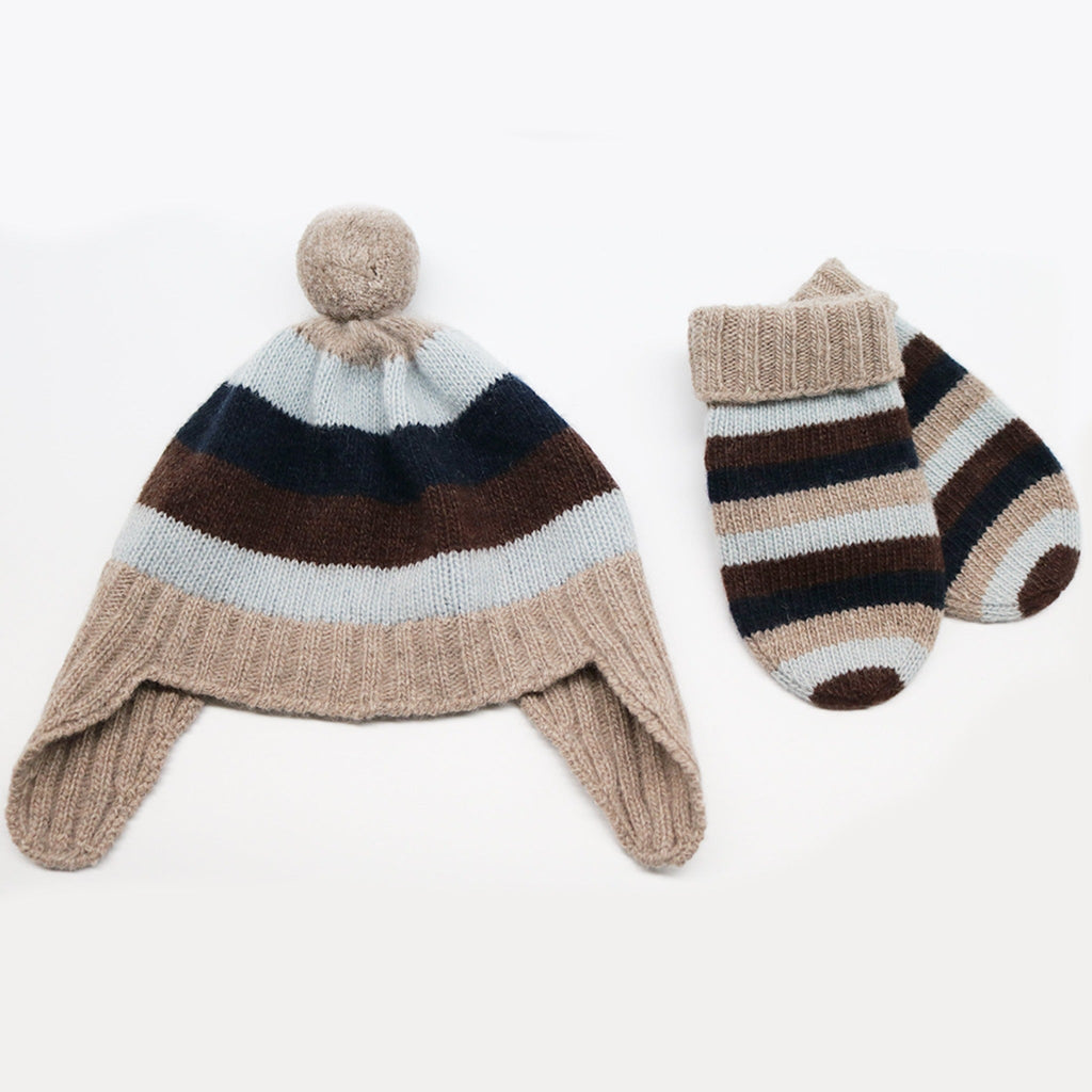 BABY STRIPED EARFLAP WITH POM POM