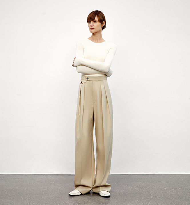 Wool Blend High-Waisted Slimming Suit Pants for Women-5