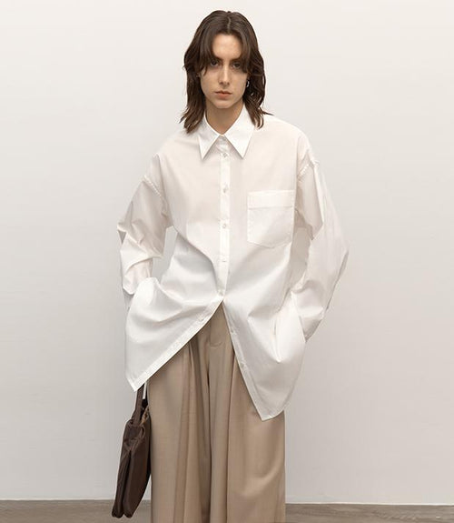 "Heart's Desire" high-end high-density nylon cotton drapes stylish all-match silhouette shirt-0