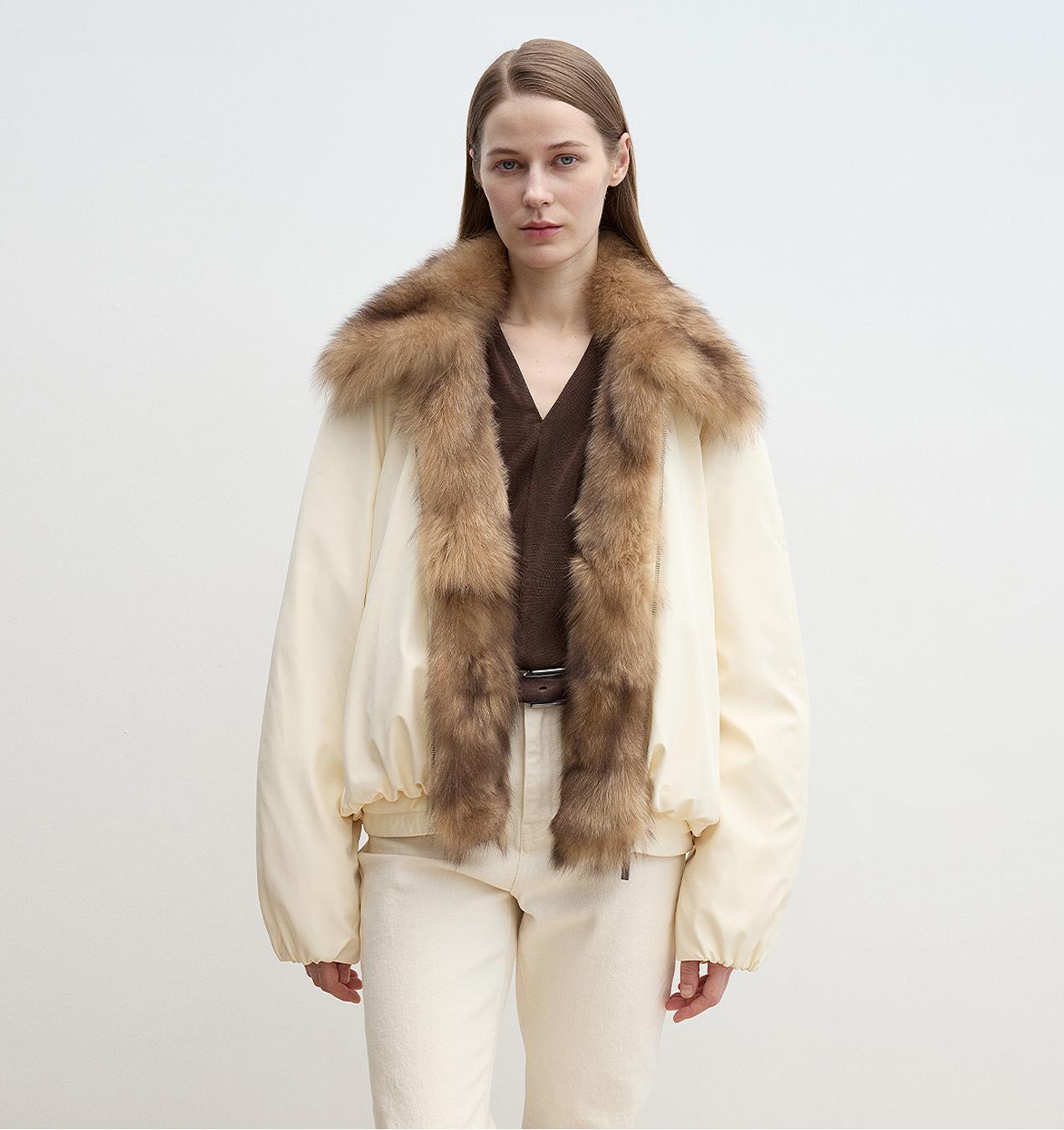 Fireladyfur Women's Detachable Contrasting Fox Fur Collar Down Jacket"Day and Night Rider"-4