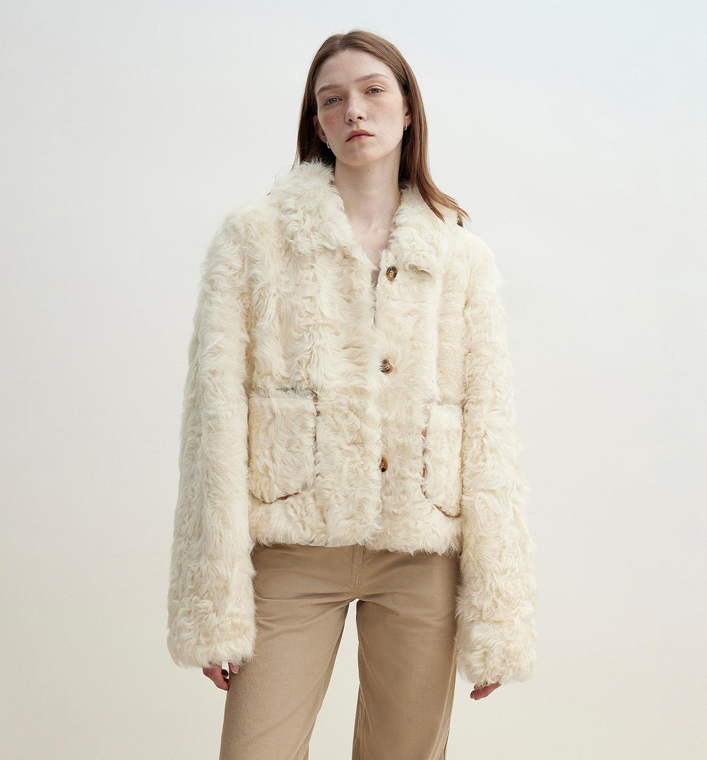 "Rachel" frost-smudged two-tone sheepskin lapel coat-4
