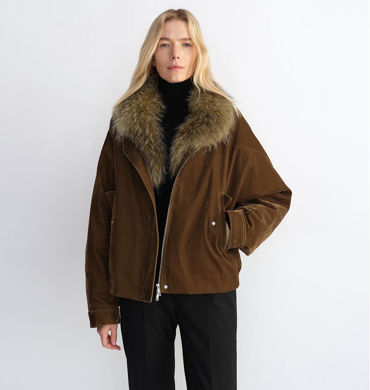 Fireladyfur Women's Loose Parka with Detachable Raccoon Fur Collar-5