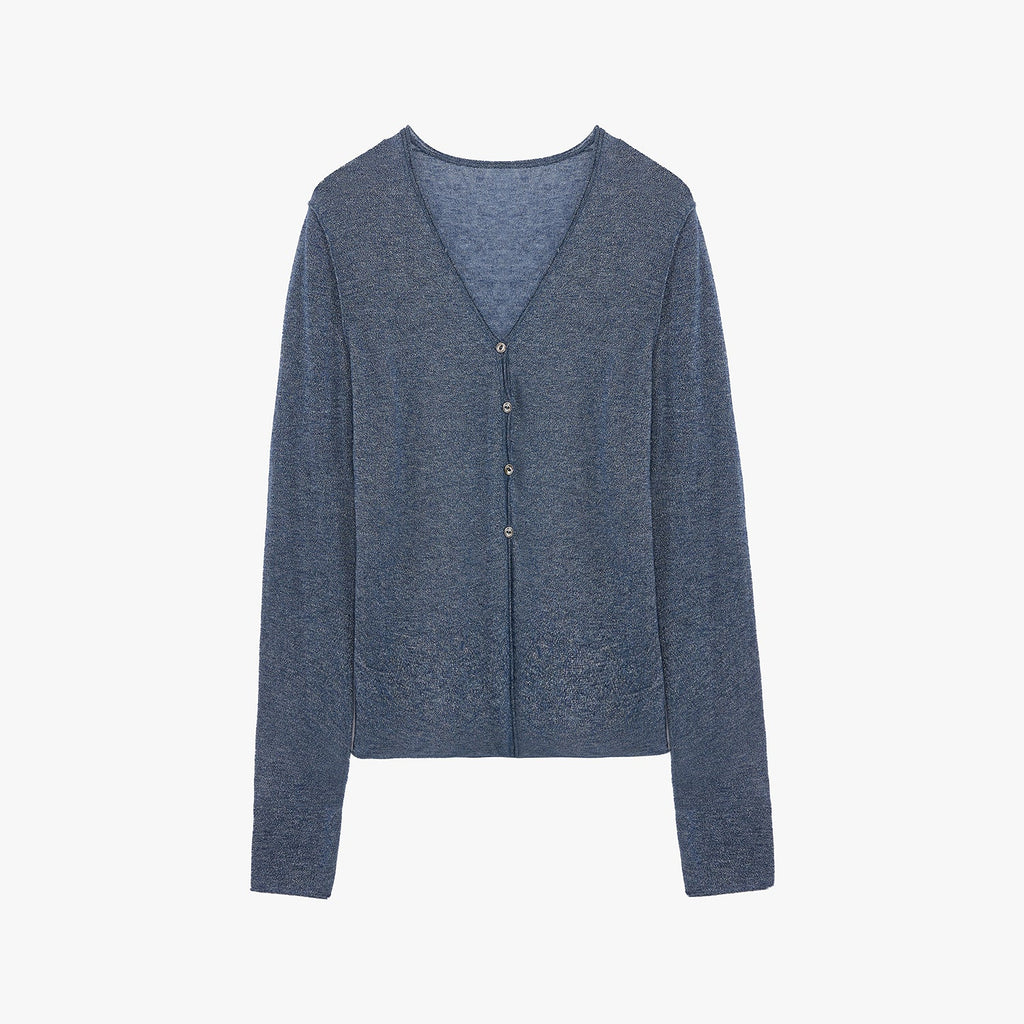 "Long Island Vacation" wool blend V-neck straight shoulder knitted cardigan spring-5