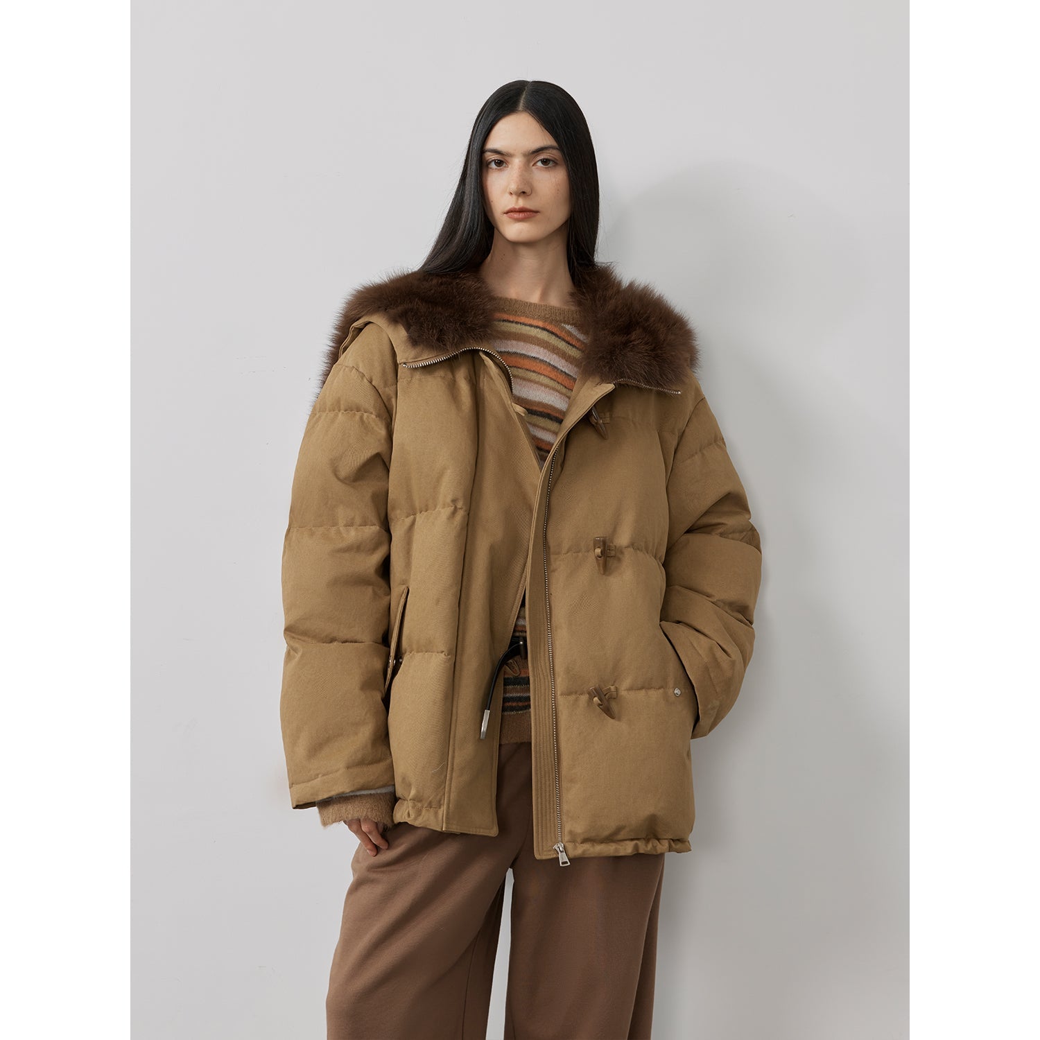 Fireladyfur Women's Down Parka with Fox Fur and Large Lapel“Street Badge”-1