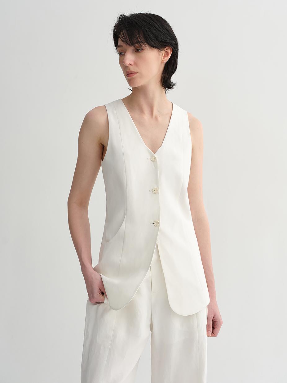 Mulberry silk linen V-neck vest summer suit for women-1