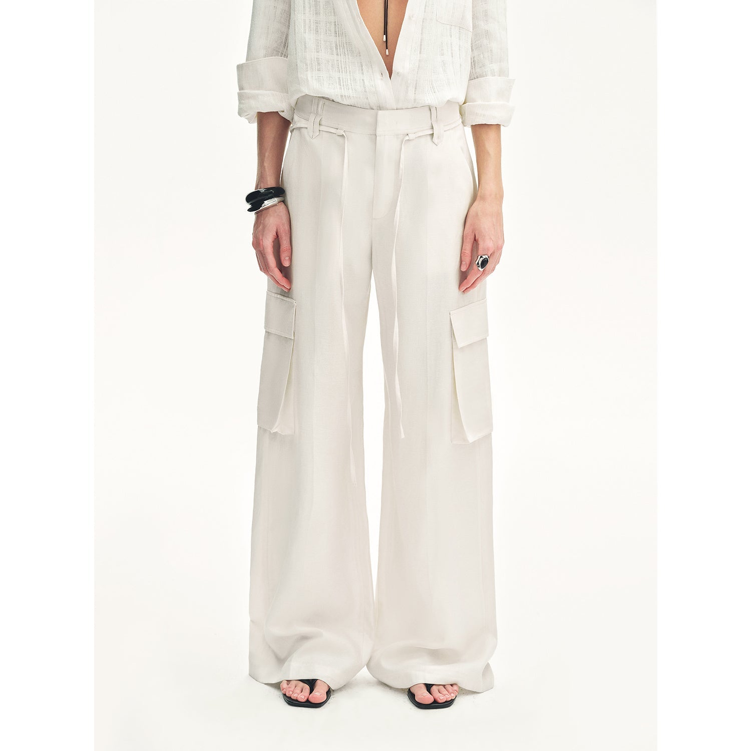 Tencel linen workwear style wide-leg casual pants"Rhythm in the Same Frequency"-4