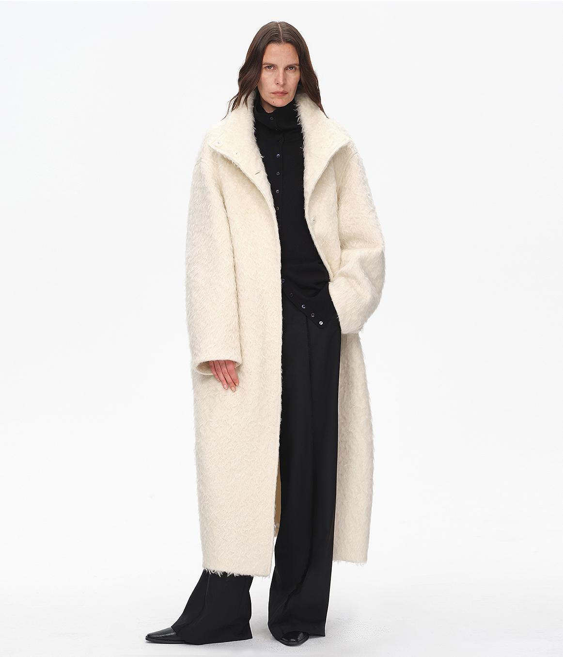 "Song of Snowland"Women's mohair wool stand collar coat autumn and winter loose woolen coat-0