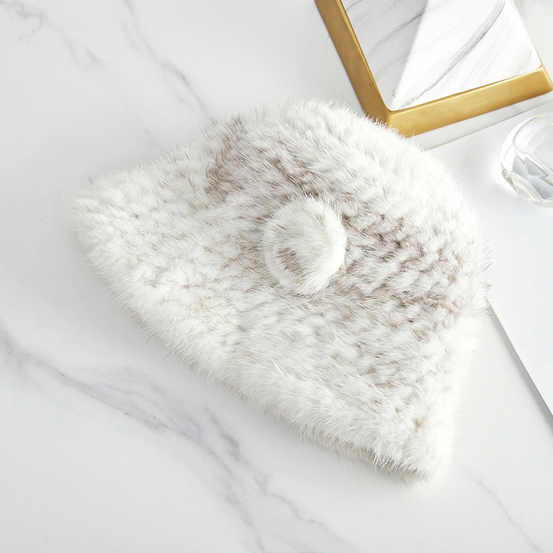 Mink Woven Fur Hat Women's Camellia Flower Bucket Hat-7