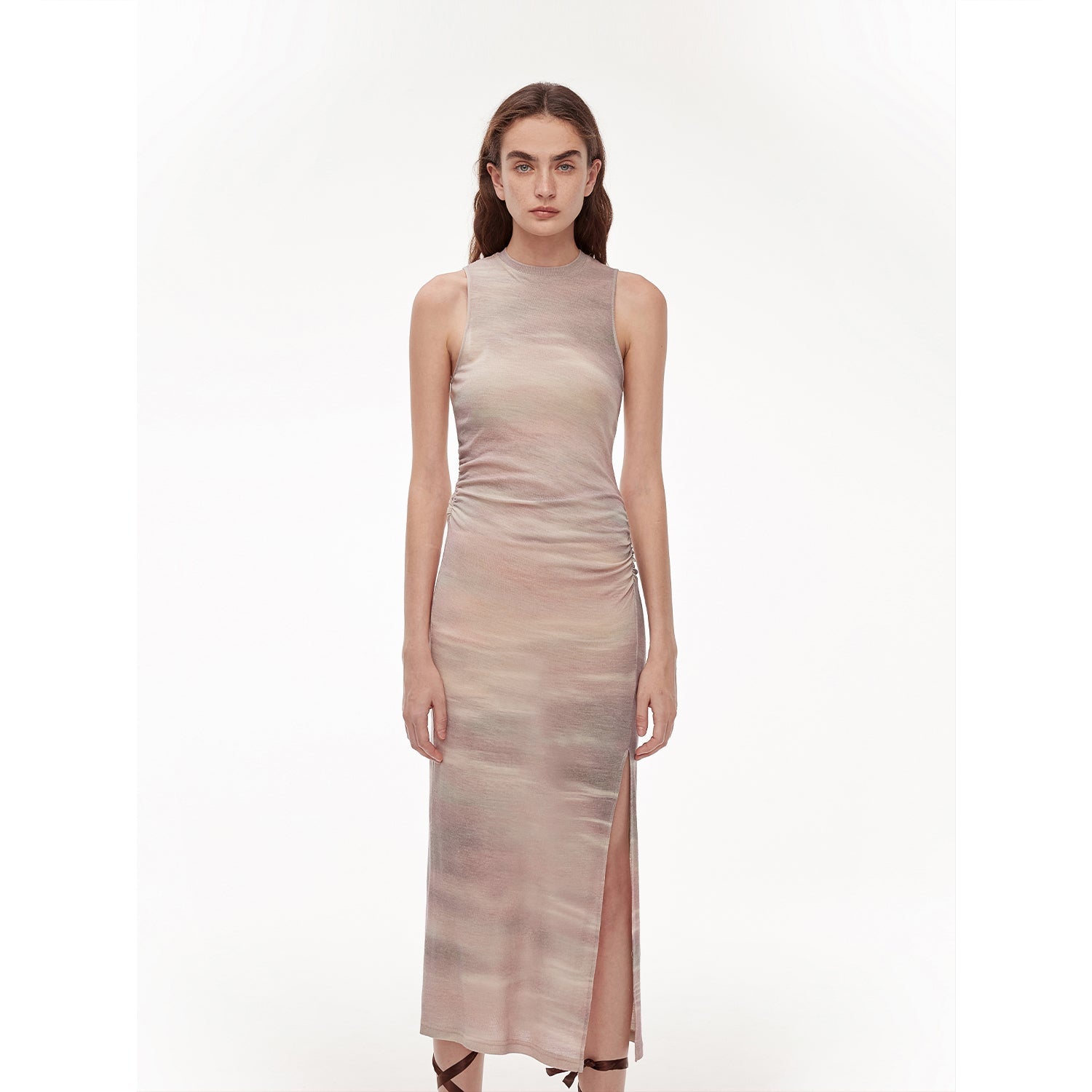 "Half Summer Ball" Fine Wool Blend Sleeveless Slit Long Knit Dress-1