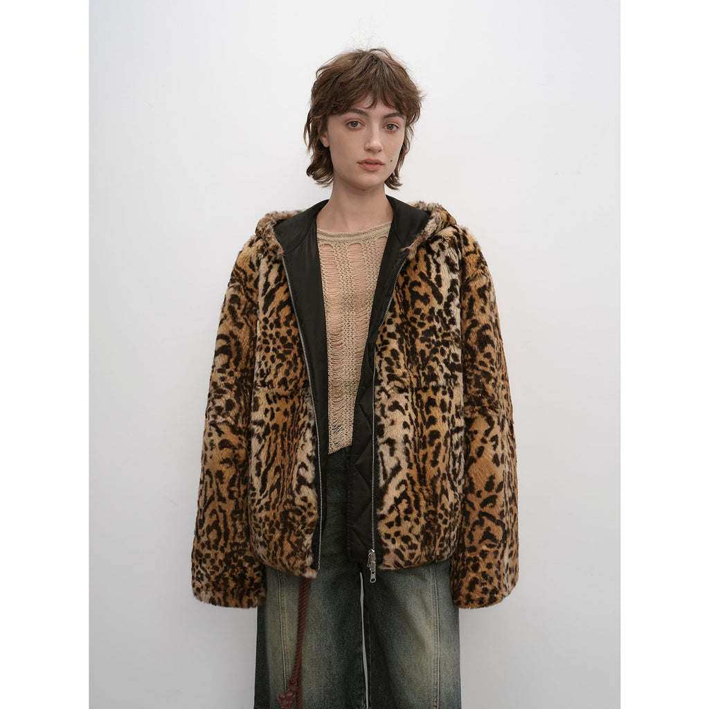 Leo Print Reversible Rabbit Fur Coat