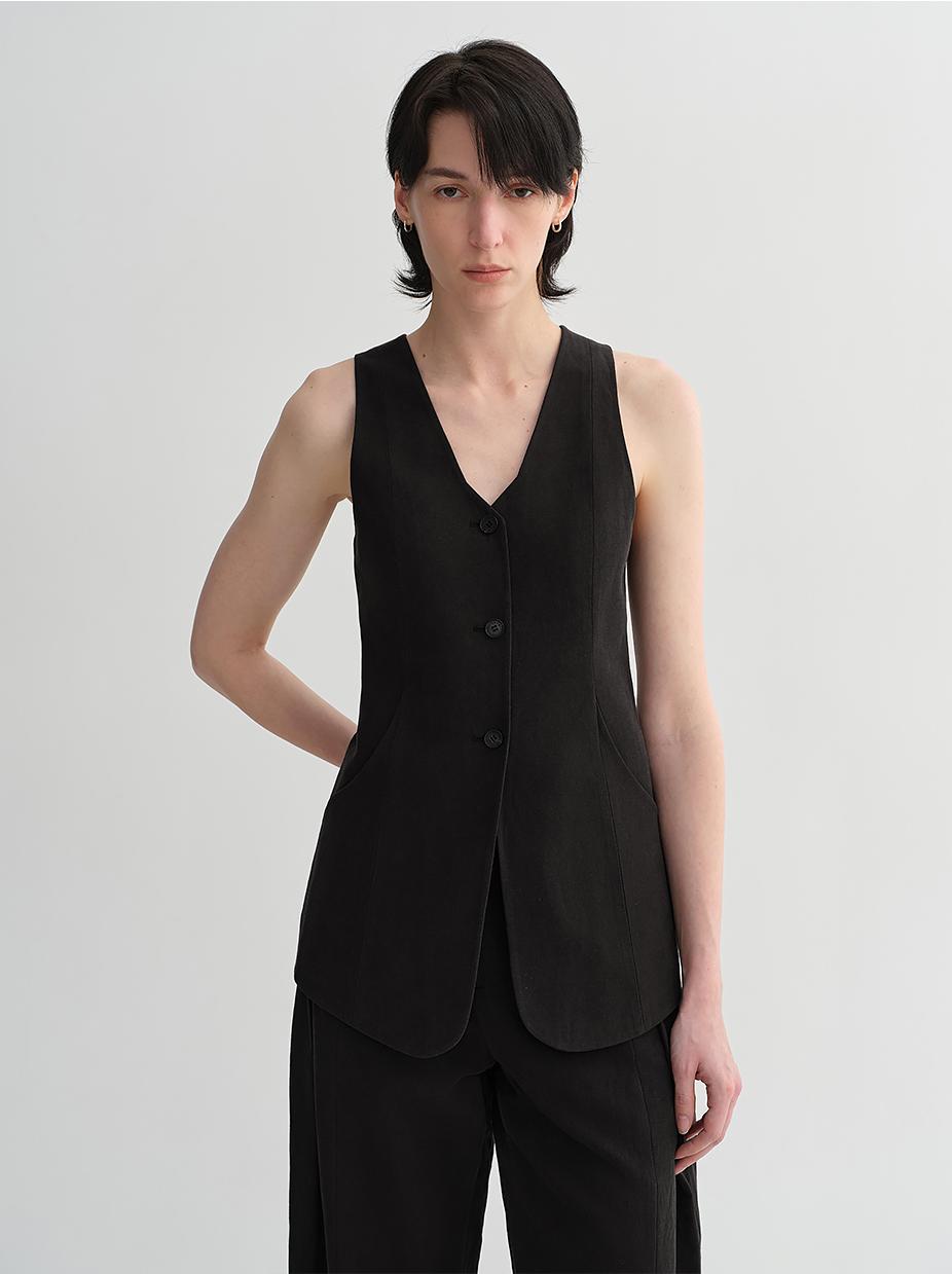 Mulberry silk linen V-neck vest summer suit for women-5