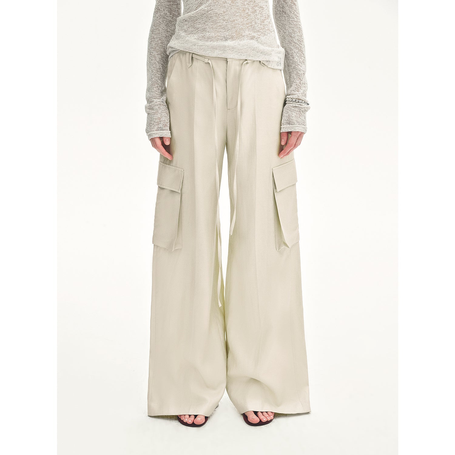 Tencel linen workwear style wide-leg casual pants"Rhythm in the Same Frequency"-5