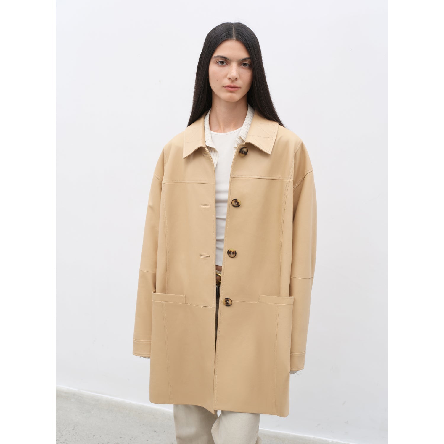 Limited Edition Waxed Goat Leather/Retro Casual Lapel Mid-Length Leather Jacket “Notting Hill Diary”-6