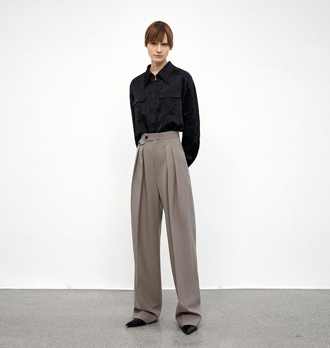Wool Blend High-Waisted Slimming Suit Pants for Women-6