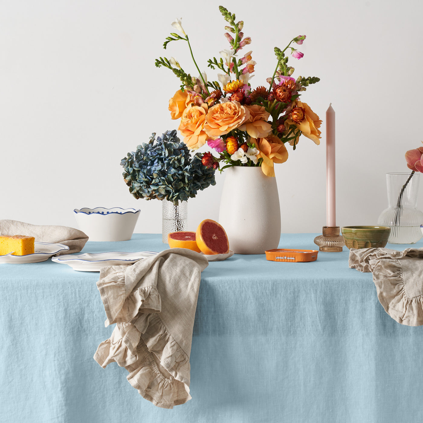 Powder Blue Table Cloth with Ruffles-3