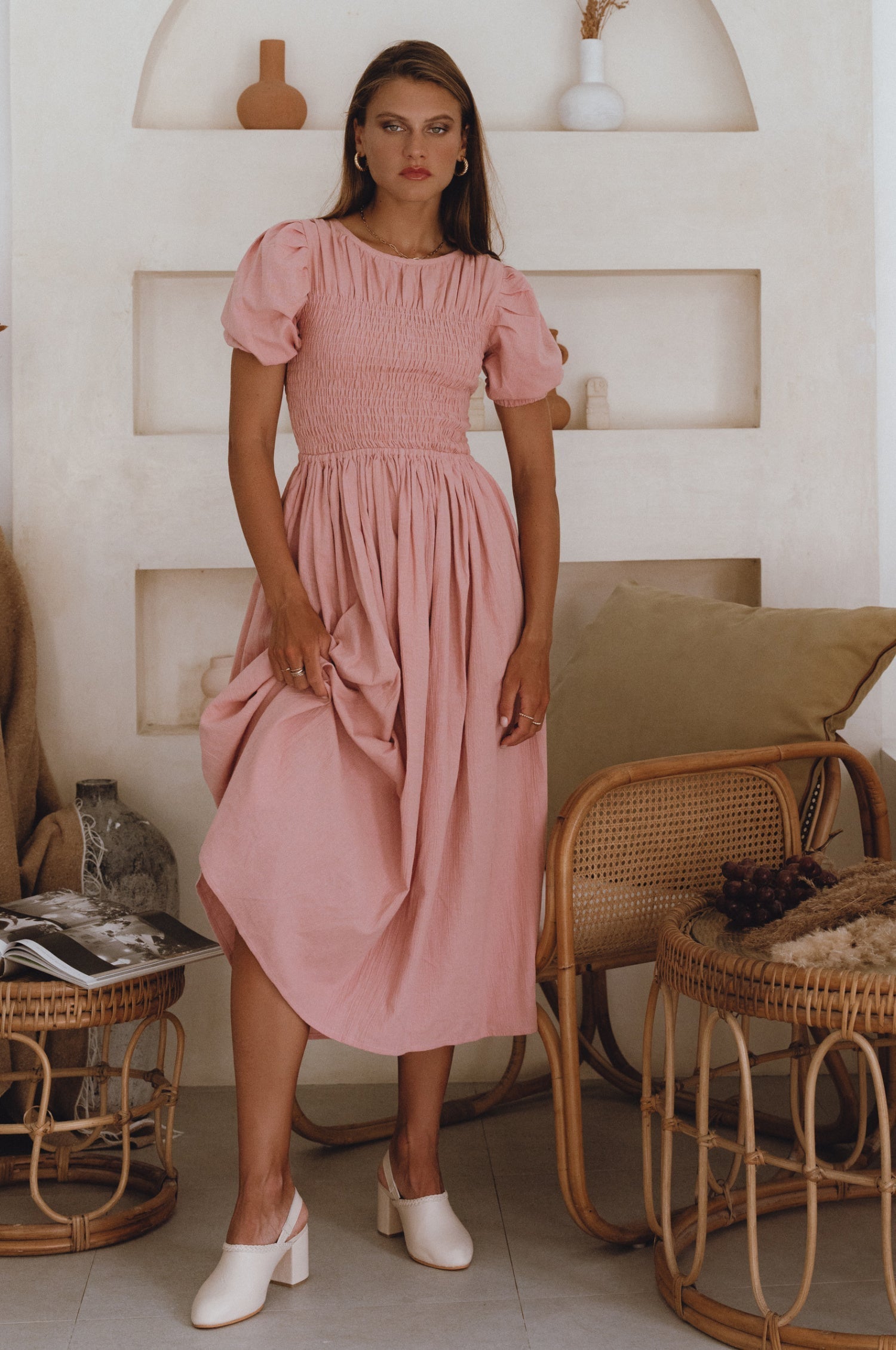 Sophie Smocked Linen Midi Dress-5