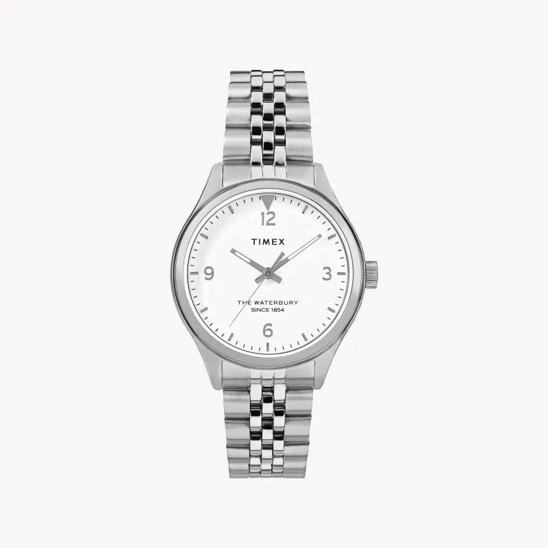 Timex Women's Silver Stainless Steel Watch, White Dial | Tw2r69400