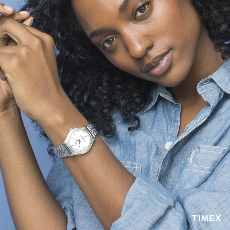Timex Women's Silver Stainless Steel Watch, White Dial | Tw2r69400