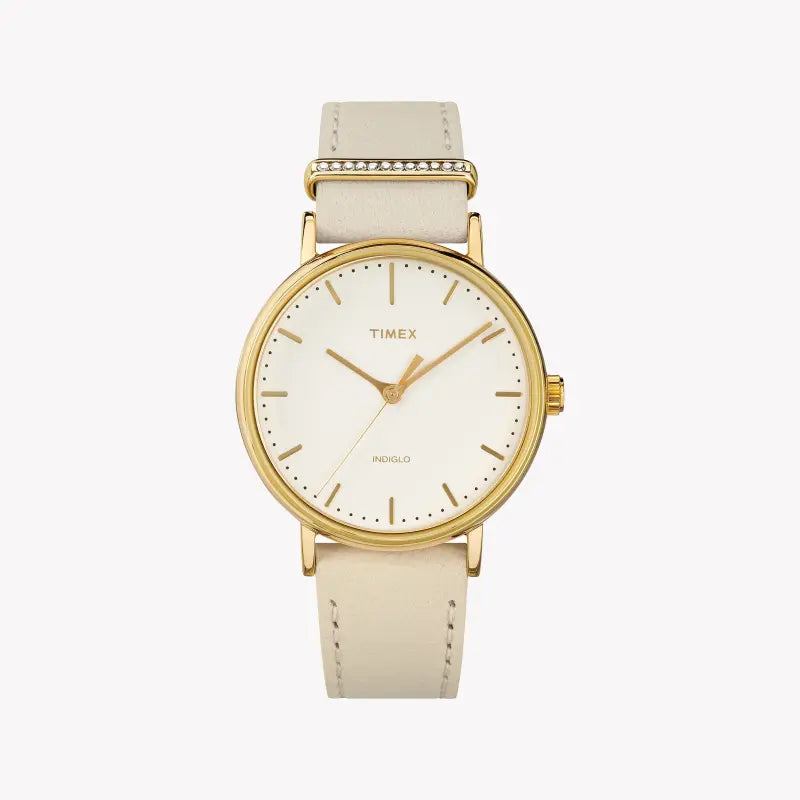 Timex Women's White Leather Watch, Off White Dial | Tw2r70500