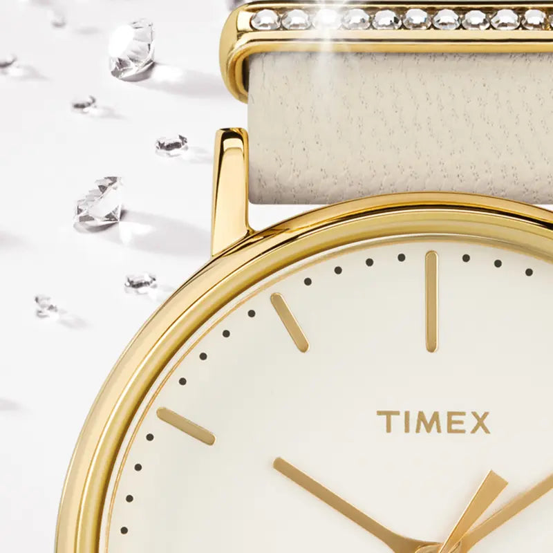 Timex Women's White Leather Watch, Off White Dial | Tw2r70500