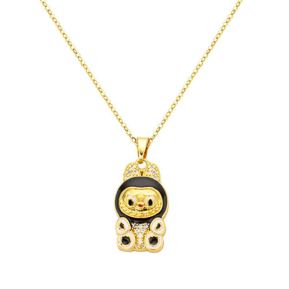 bts x Labubu Gold Enamel Pendant Necklace-0
