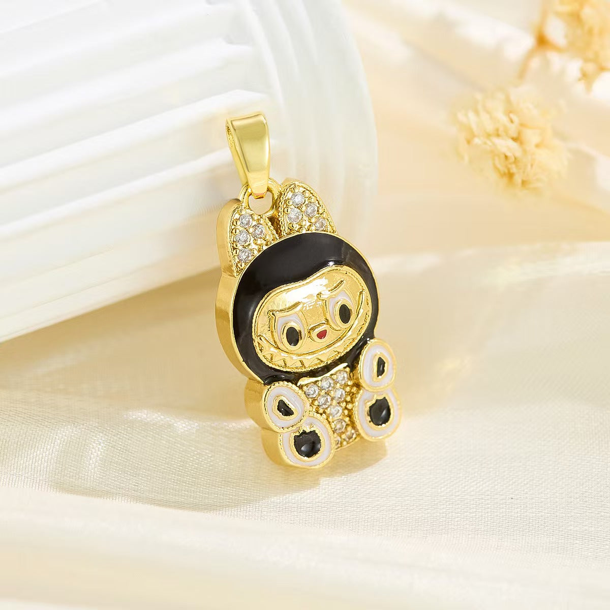 bts x Labubu Gold Enamel Pendant Necklace-1