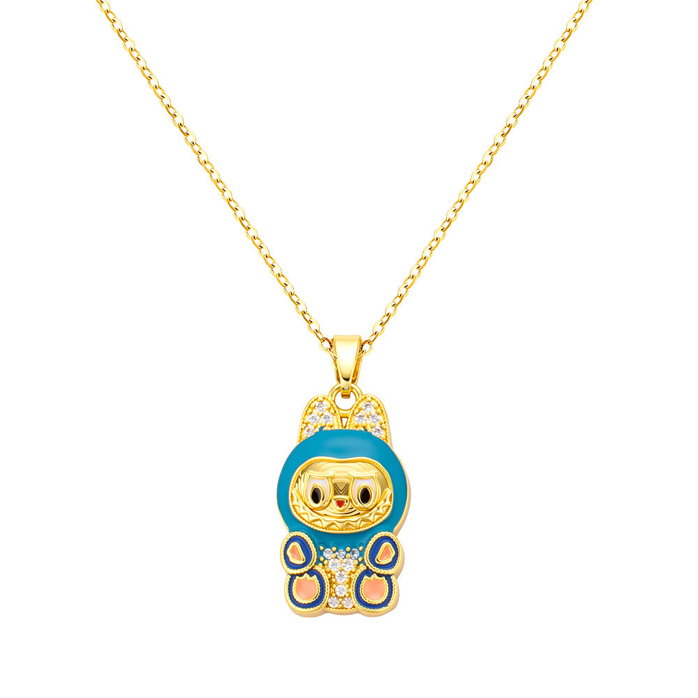 bts x Labubu Gold Enamel Pendant Necklace-2