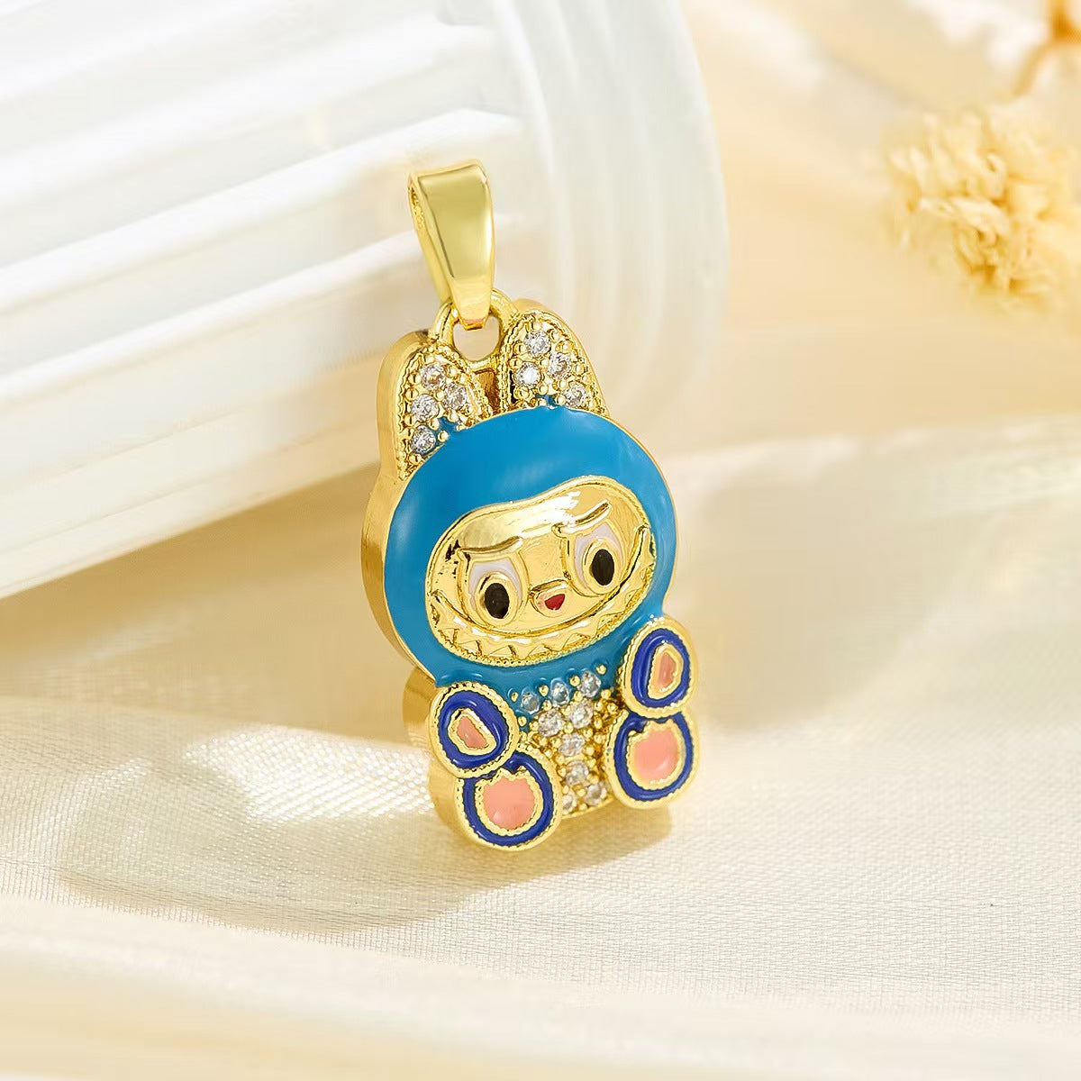 bts x Labubu Gold Enamel Pendant Necklace-3