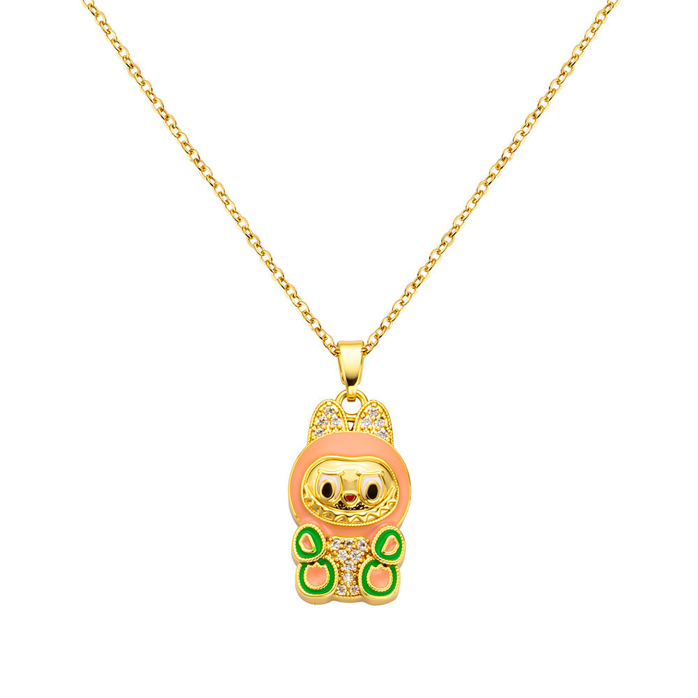 bts x Labubu Gold Enamel Pendant Necklace-4